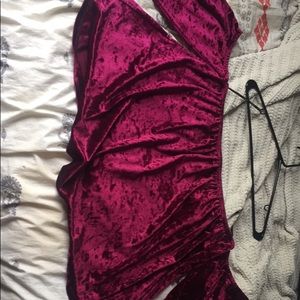 Off the shoulder burgundy velvet top